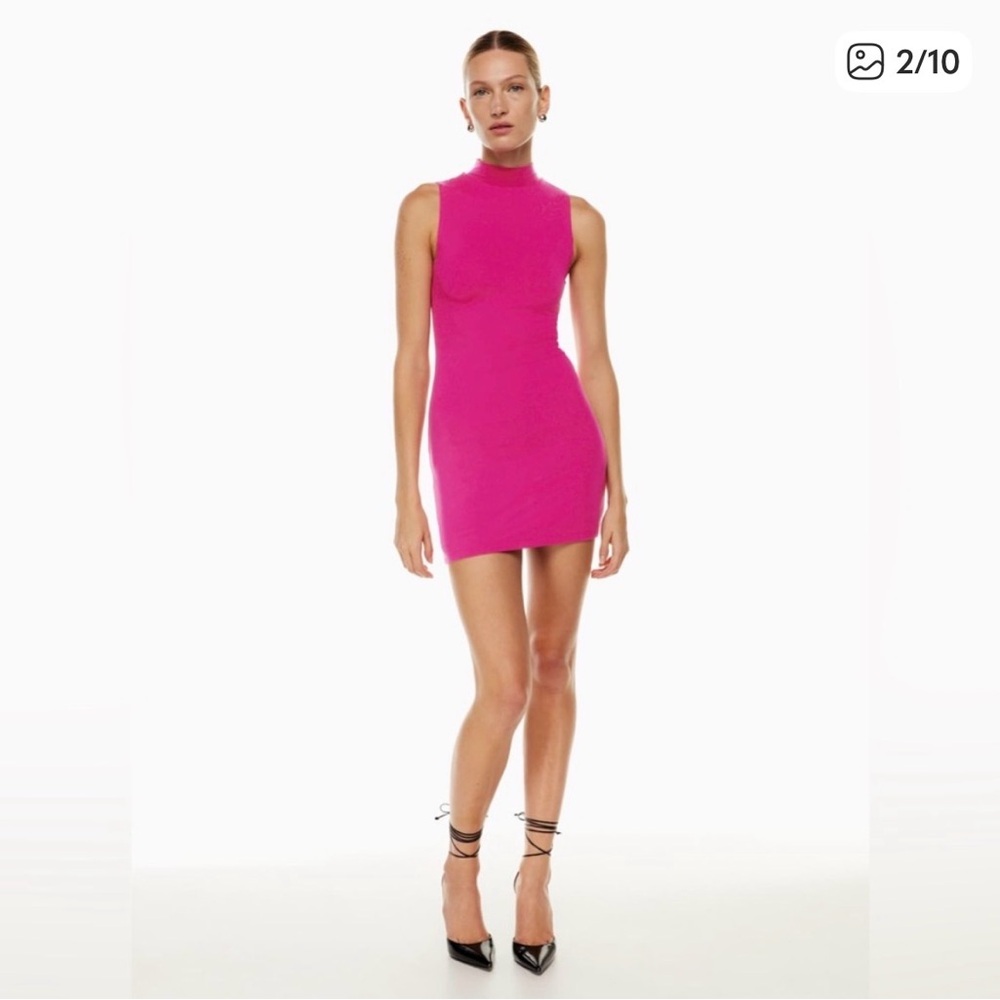 Babaton contour mock turtleneck sleeveless bodycon dress XS hot pink Barbie